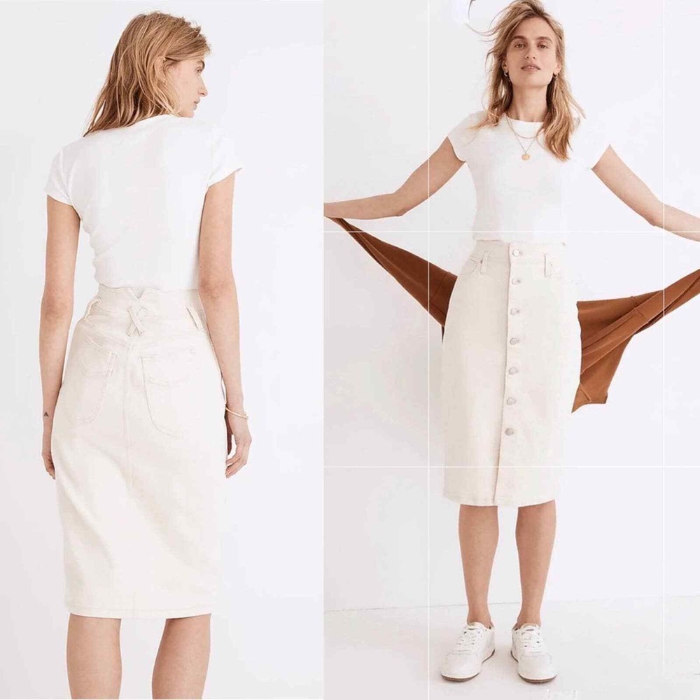 Madewell Denim High-Waist Midi Skirt in Vintage Canvas Wash Western Edition